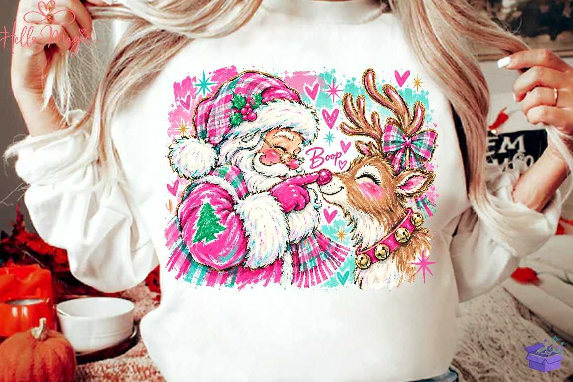 Pink Santa Ren Geyiği Boop PNG - DTF & Süblimasyon Baskı Tasarımı (SVG, DXF, EPS, PNG) - detaylı önizleme 4