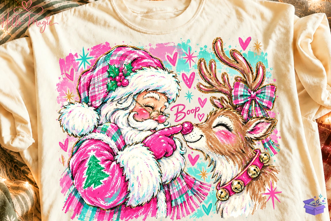 Pink Santa Ren Geyiği Boop PNG - DTF & Süblimasyon Baskı Tasarımı (SVG, DXF, EPS, PNG) - detaylı önizleme 5
