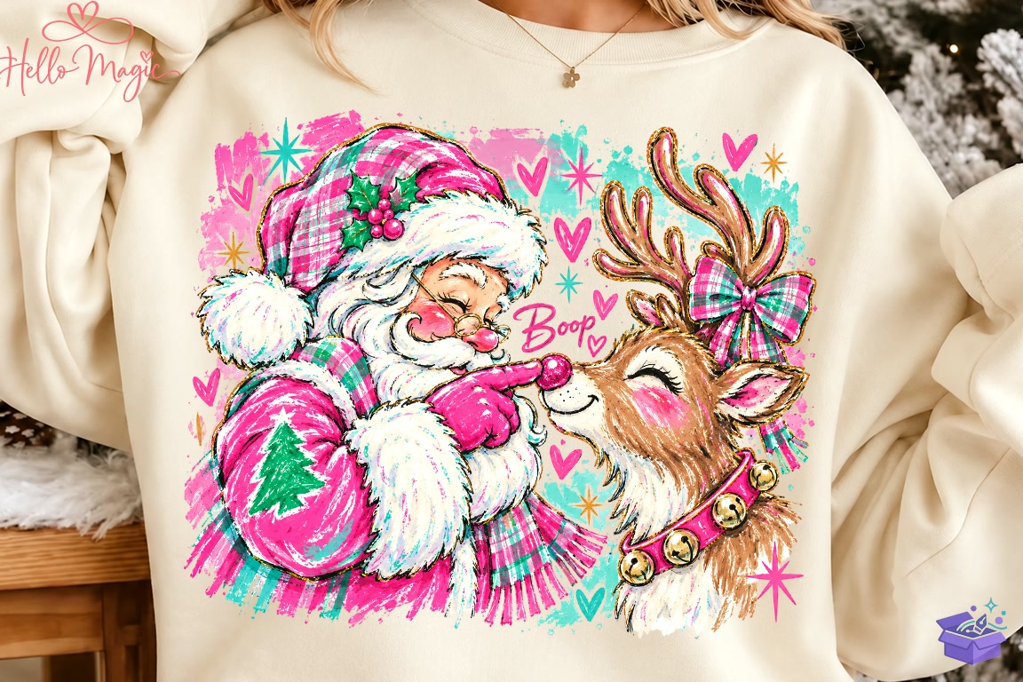 Pink Santa Ren Geyiği Boop PNG - DTF & Süblimasyon Baskı Tasarımı (SVG, DXF, EPS, PNG) - detaylı önizleme 6