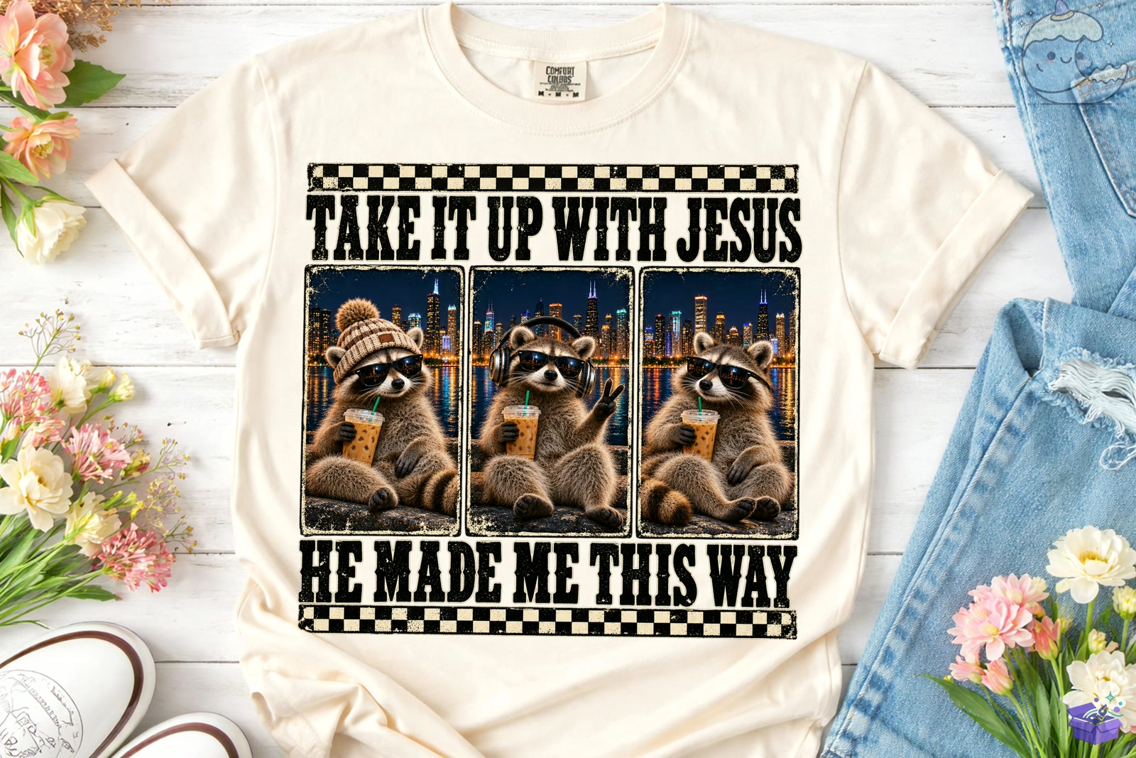 Funny Raccoons Jesus PNG Süblimasyon Baskı Des - DTF & Süblimasyon Baskı Tasarımı (SVG, DXF, EPS, PNG) - detaylı önizleme 2