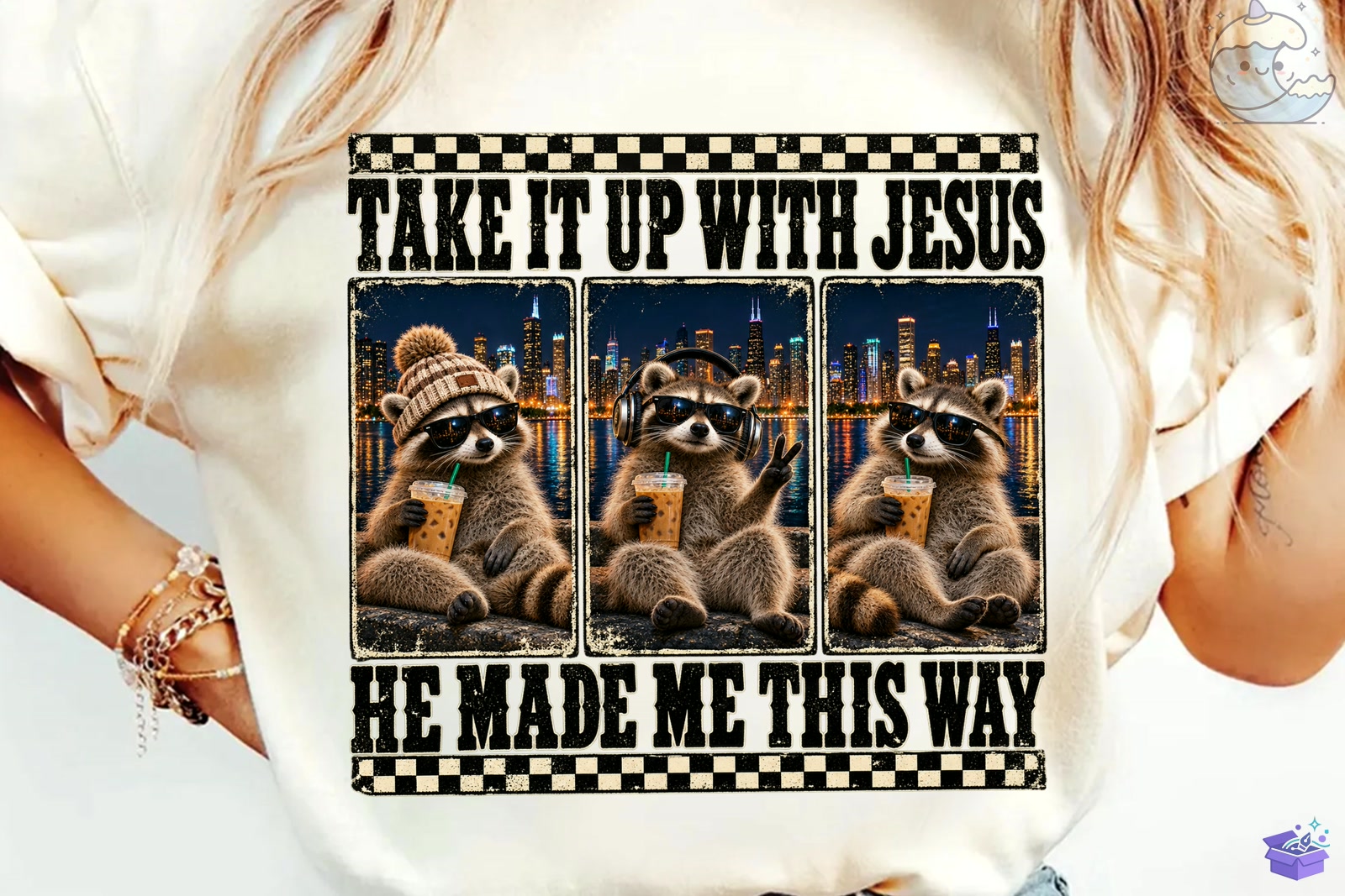 Funny Raccoons Jesus PNG Süblimasyon Baskı Des - DTF & Süblimasyon Baskı Tasarımı (SVG, DXF, EPS, PNG) - detaylı önizleme 3