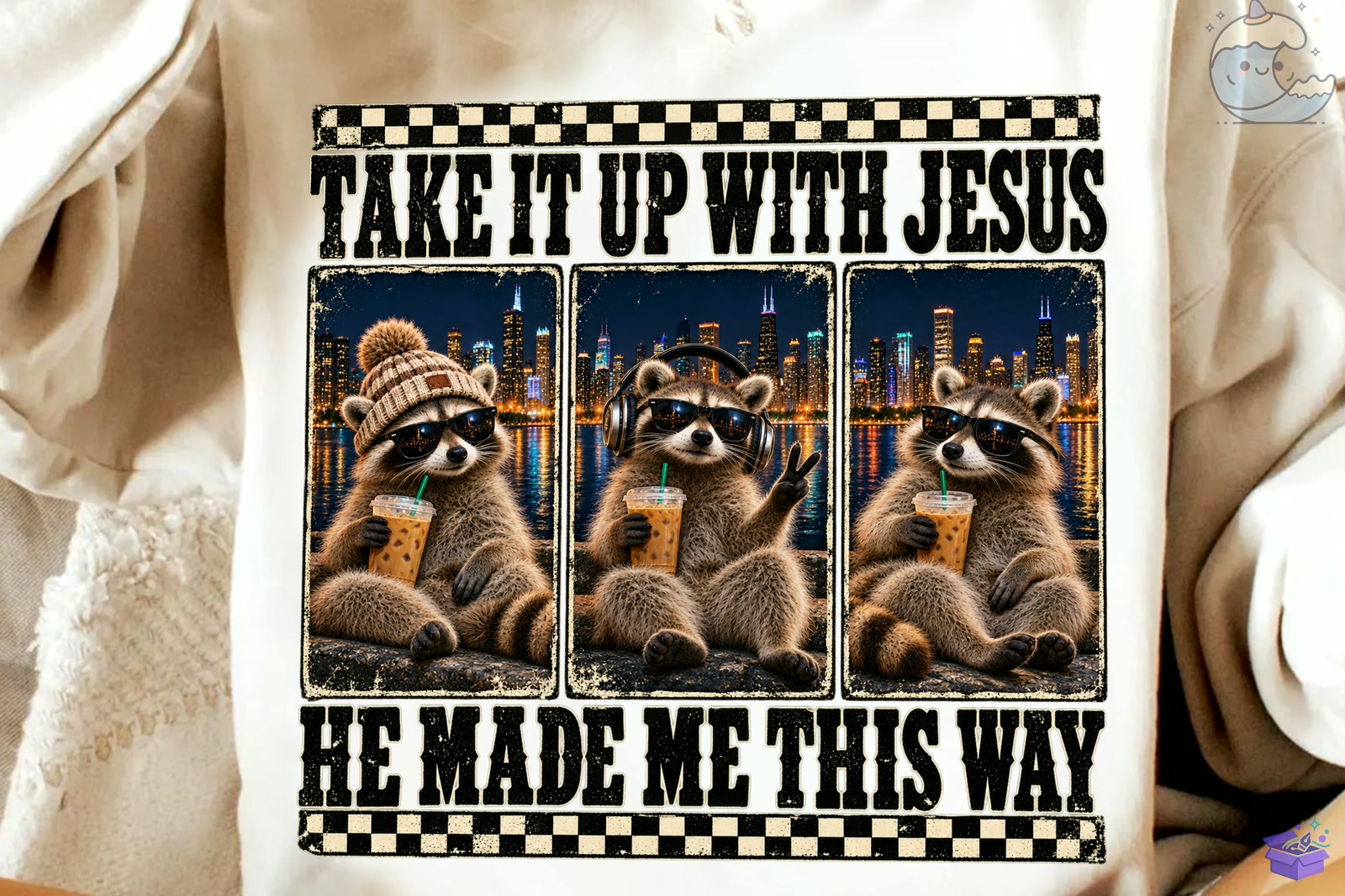 Funny Raccoons Jesus PNG Süblimasyon Baskı Des - DTF & Süblimasyon Baskı Tasarımı (SVG, DXF, EPS, PNG) - detaylı önizleme 4