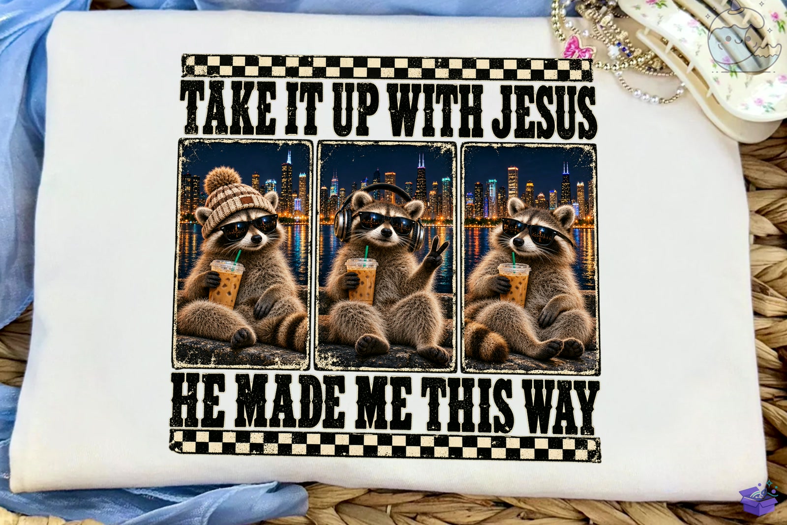 Funny Raccoons Jesus PNG Süblimasyon Baskı Des - DTF & Süblimasyon Baskı Tasarımı (SVG, DXF, EPS, PNG) - detaylı önizleme 6