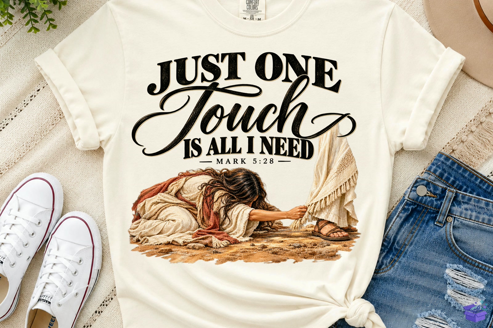 Just One Touch Bible Verse PNG Shirt Des - DTF & Süblimasyon Baskı Tasarımı (SVG, DXF, EPS, PNG) - DTF Baskı Tasarımları İndir (DXF, SVG, AI)