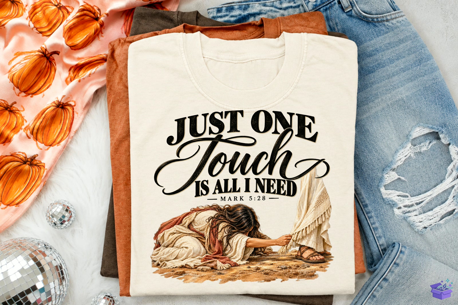 Just One Touch Bible Verse PNG Shirt Des - DTF & Süblimasyon Baskı Tasarımı (SVG, DXF, EPS, PNG) - detaylı önizleme 3