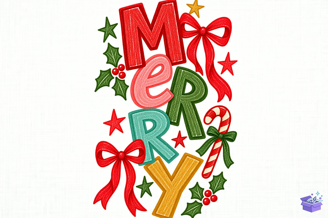 Merry Yılbaşı Preppy Hand Drawn PNG - DTF & Süblimasyon Baskı Tasarımı (SVG, DXF, EPS, PNG) - detaylı önizleme 5