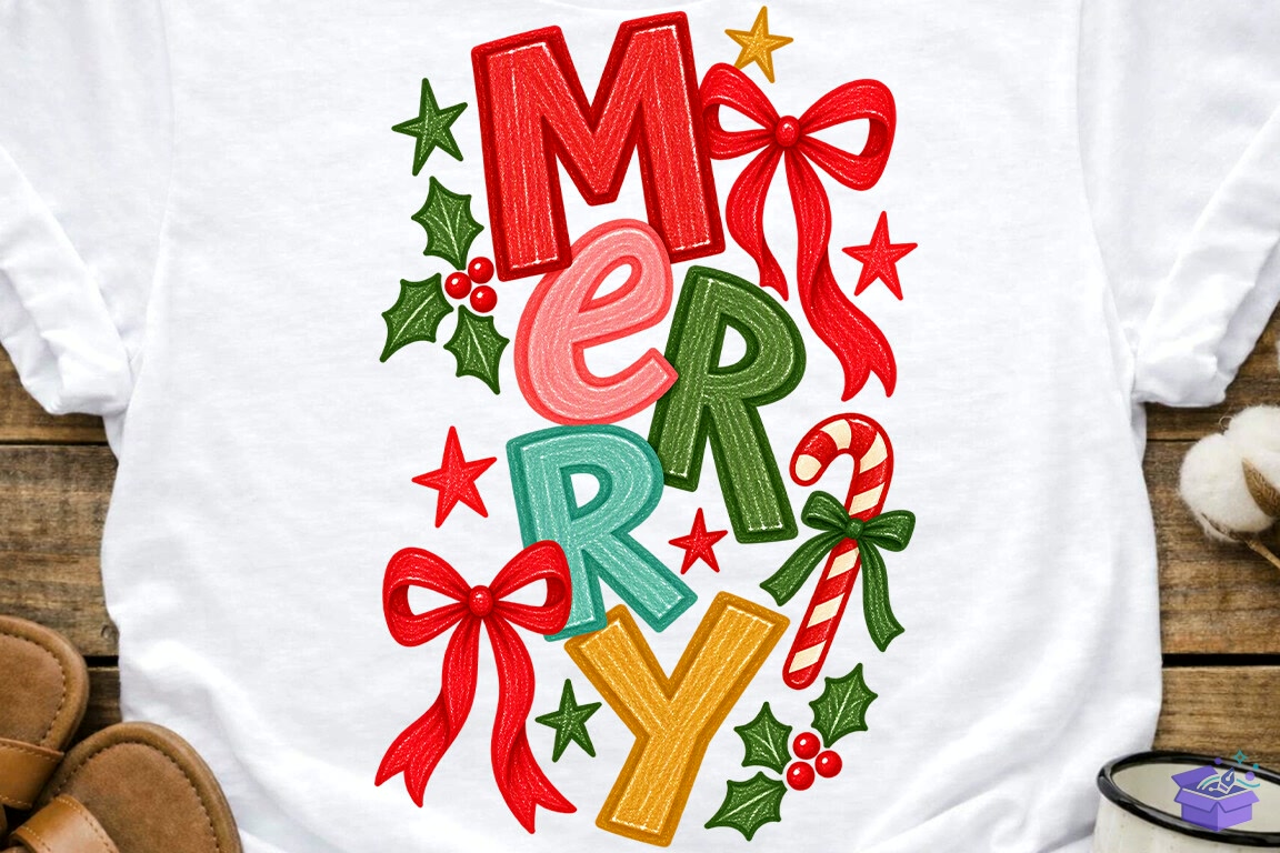 Merry Yılbaşı Preppy Hand Drawn PNG - DTF & Süblimasyon Baskı Tasarımı (SVG, DXF, EPS, PNG) - detaylı önizleme 6