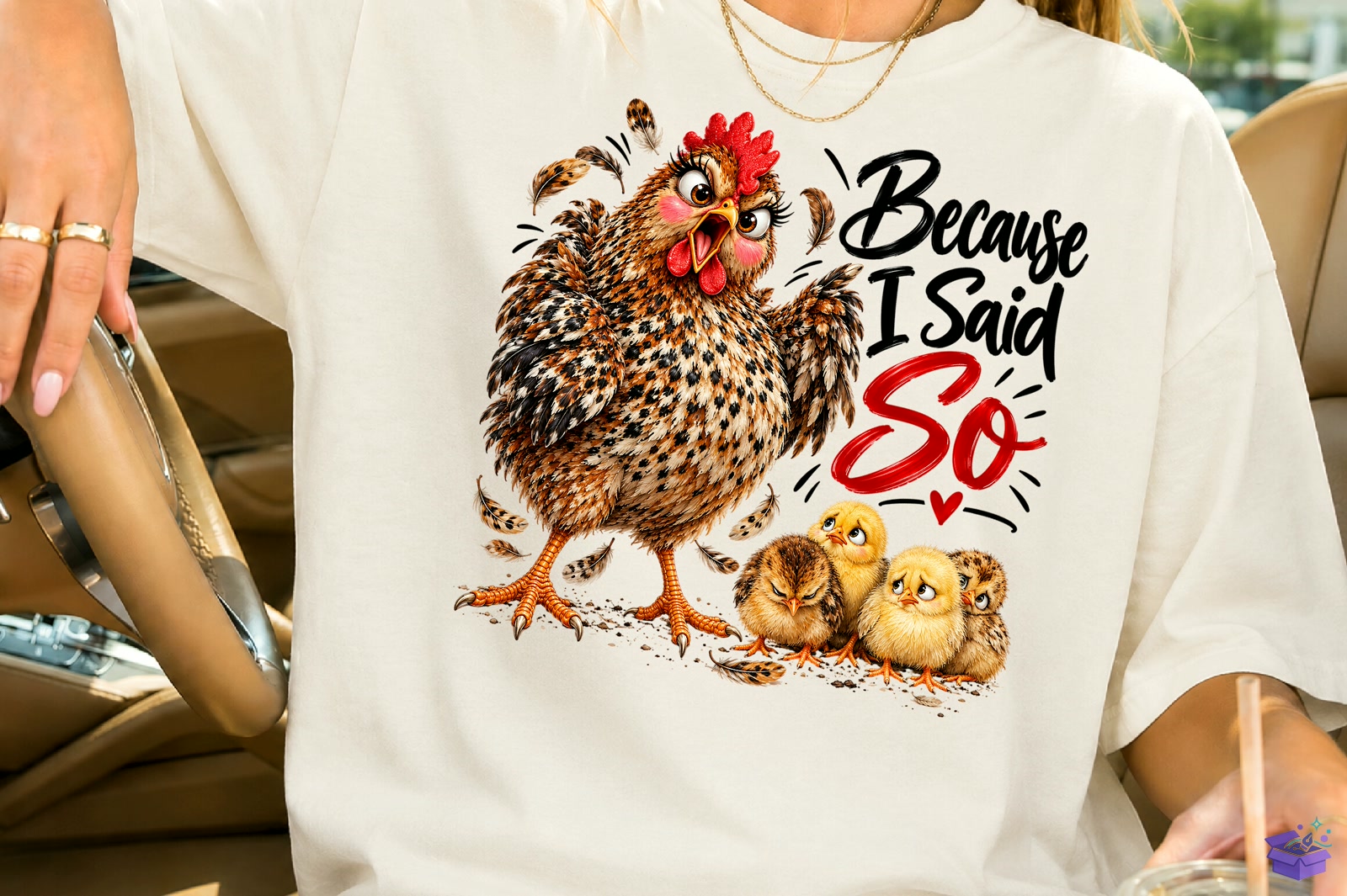 Because I Said So Funny Chicken Mom PNG - DTF & Süblimasyon Baskı Tasarımı (SVG, DXF, EPS, PNG) - detaylı önizleme 2