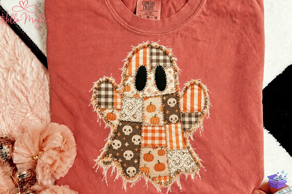 Floral Patchwork Cadılar Bayramı Ghost PNG - DTF & Süblimasyon Baskı Tasarımı (SVG, DXF, EPS, PNG) - detaylı önizleme 4