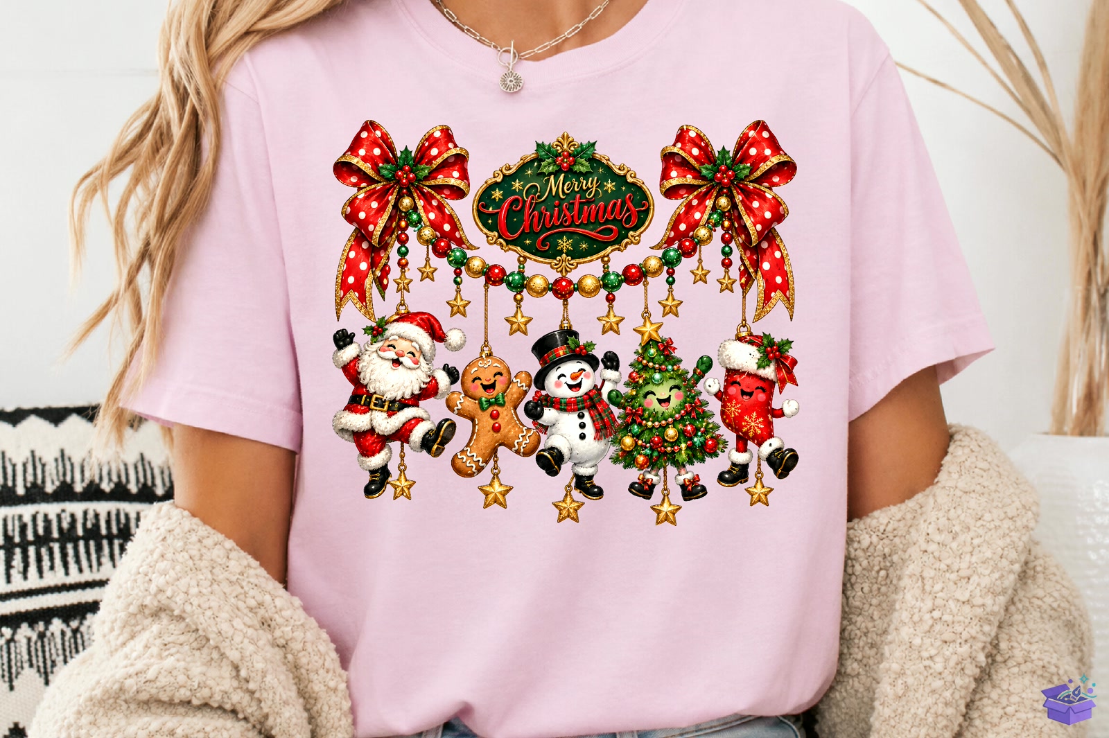 Merry Yılbaşı Garland Coquette Bow PNG - DTF & Süblimasyon Baskı Tasarımı (SVG, DXF, EPS, PNG) - detaylı önizleme 3