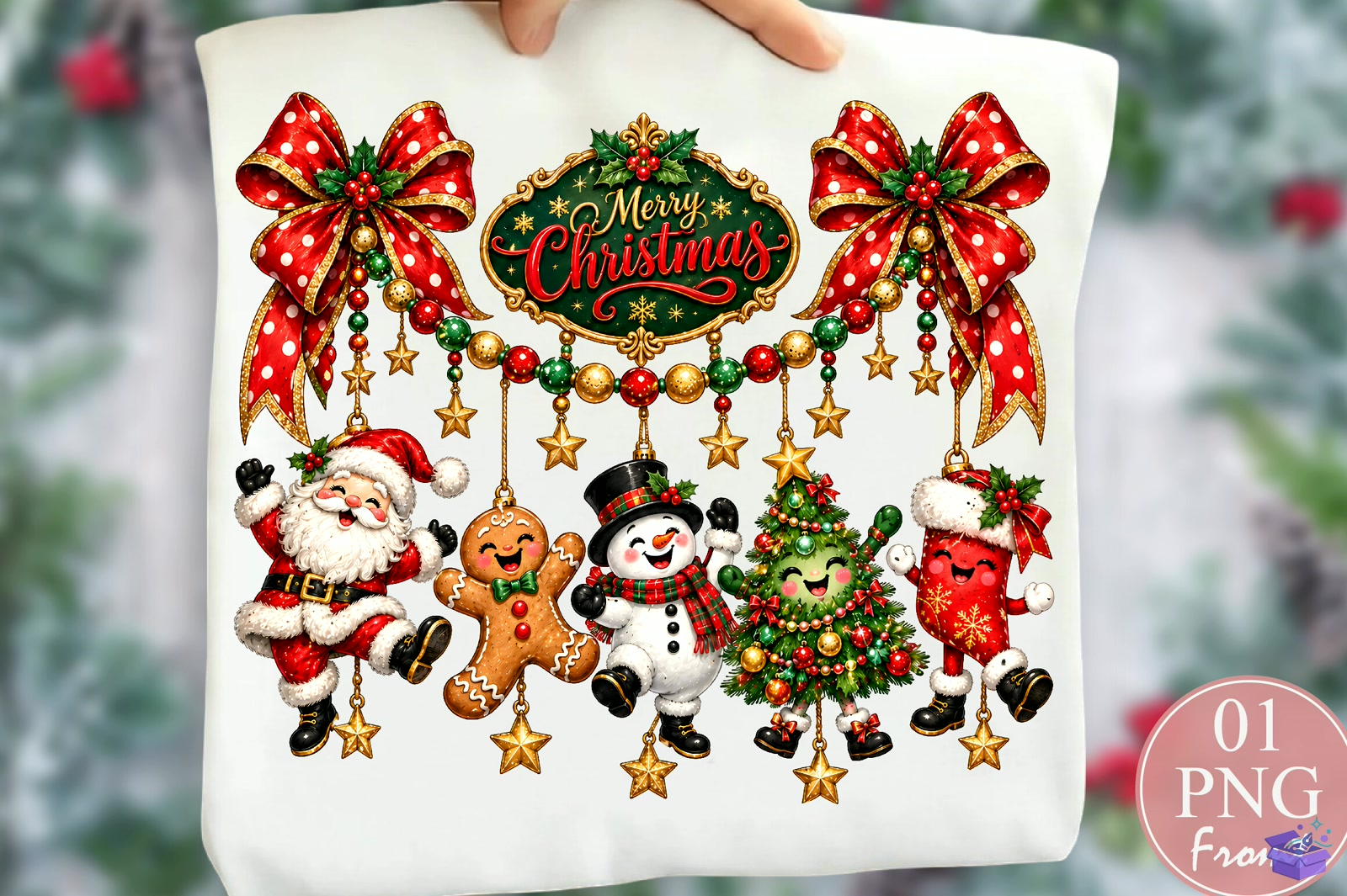 Merry Yılbaşı Garland Coquette Bow PNG - DTF & Süblimasyon Baskı Tasarımı (SVG, DXF, EPS, PNG) - detaylı önizleme 5