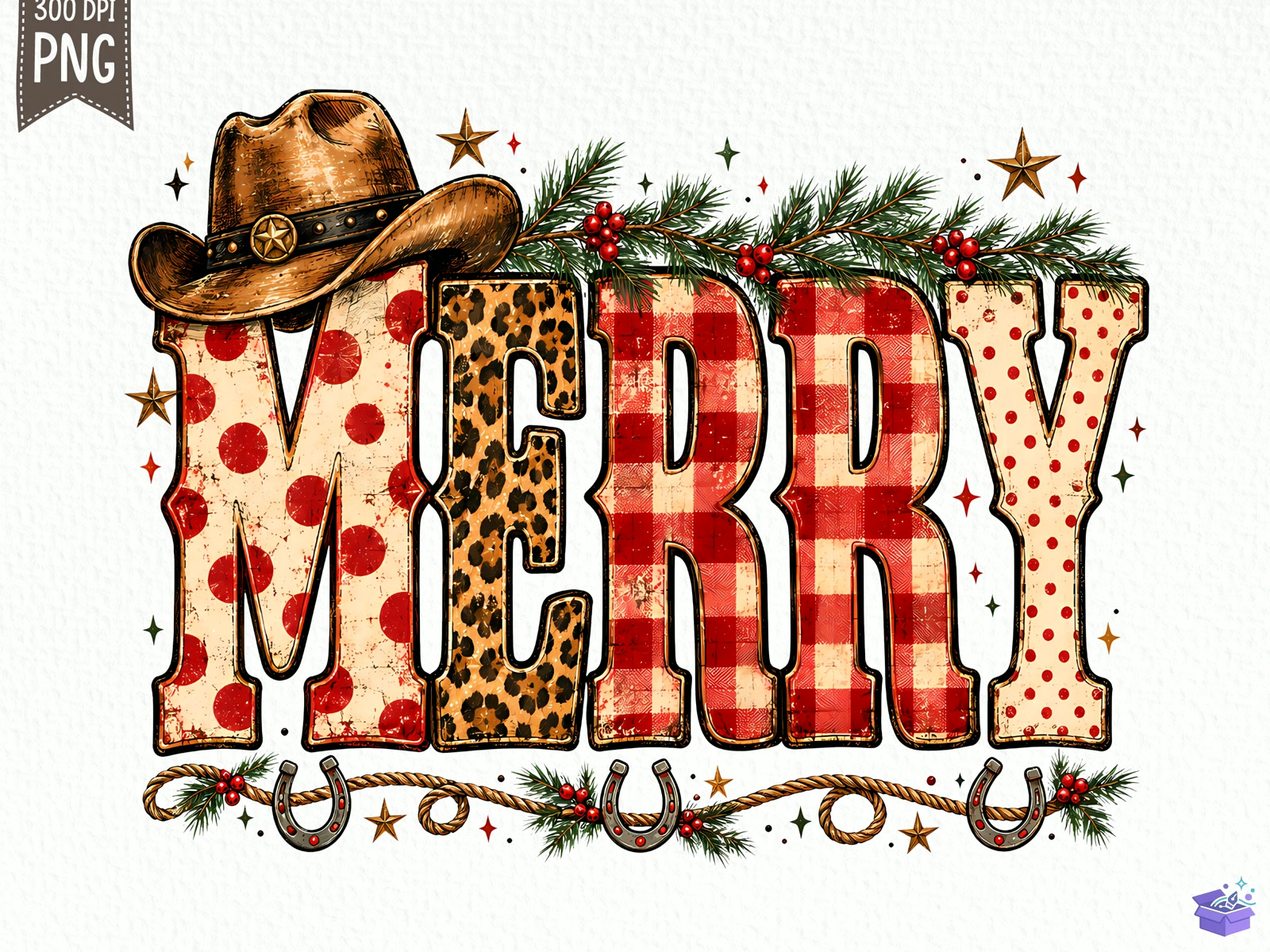 Merry Yılbaşı Cowboy PNG - DTF & Süblimasyon Baskı Tasarımı (SVG, DXF, EPS, PNG) - DTF Baskı Tasarımları İndir (DXF, SVG, EPS)