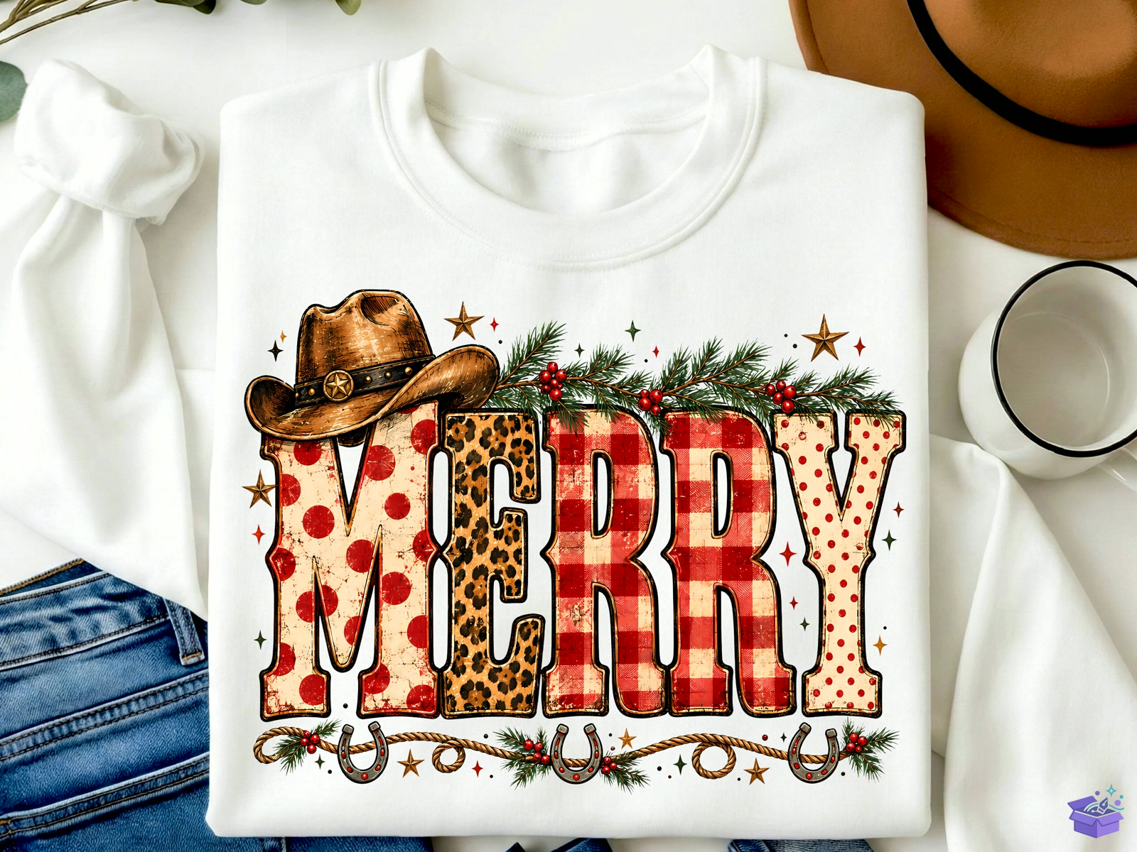 Merry Yılbaşı Cowboy PNG - DTF & Süblimasyon Baskı Tasarımı (SVG, DXF, EPS, PNG) - detaylı önizleme 2