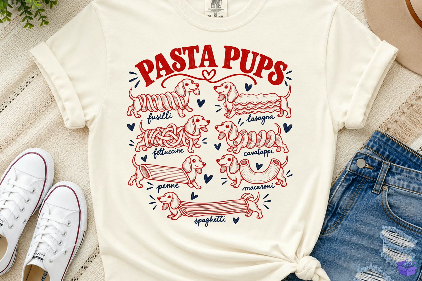 Pasta Pups Dachshund Köpek PNG Shirt Desig - DTF & Süblimasyon Baskı Tasarımı (SVG, DXF, EPS, PNG) - detaylı önizleme 2