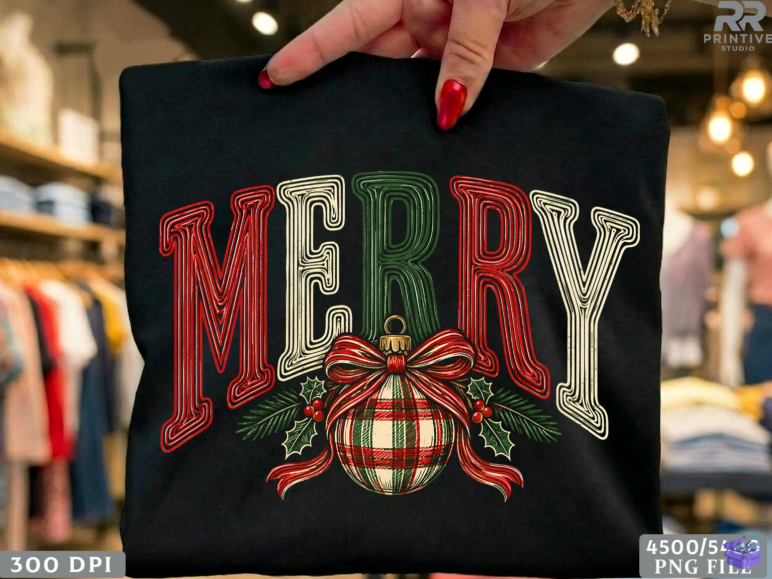 Merry Yılbaşı Ağaç Süsü Typography PNG - DTF & Süblimasyon Baskı Tasarımı (SVG, DXF, EPS, PNG) - DTF Baskı Tasarımları İndir (DXF, SVG, AI)