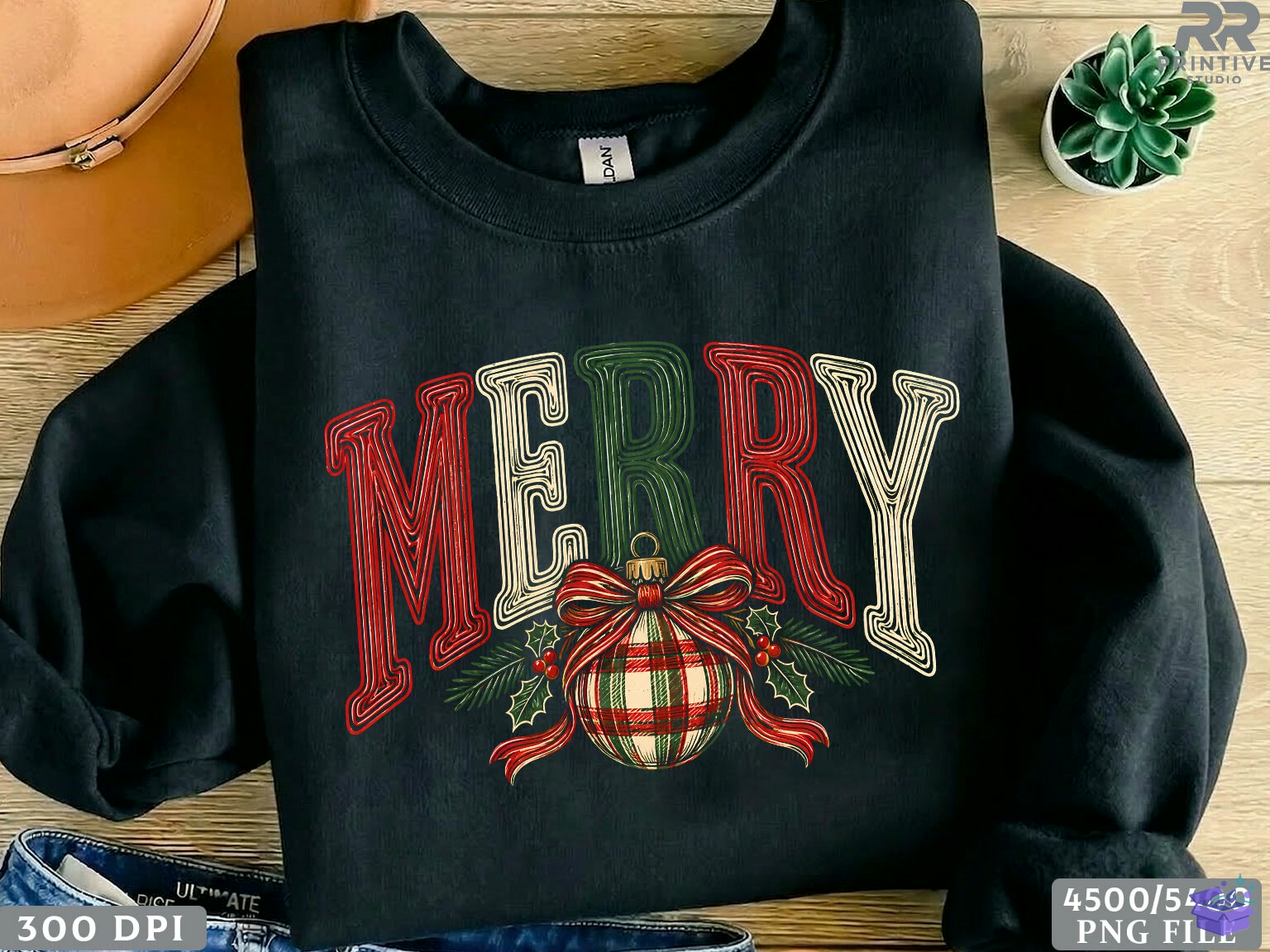 Merry Yılbaşı Ağaç Süsü Typography PNG - DTF & Süblimasyon Baskı Tasarımı (SVG, DXF, EPS, PNG) - detaylı önizleme 2