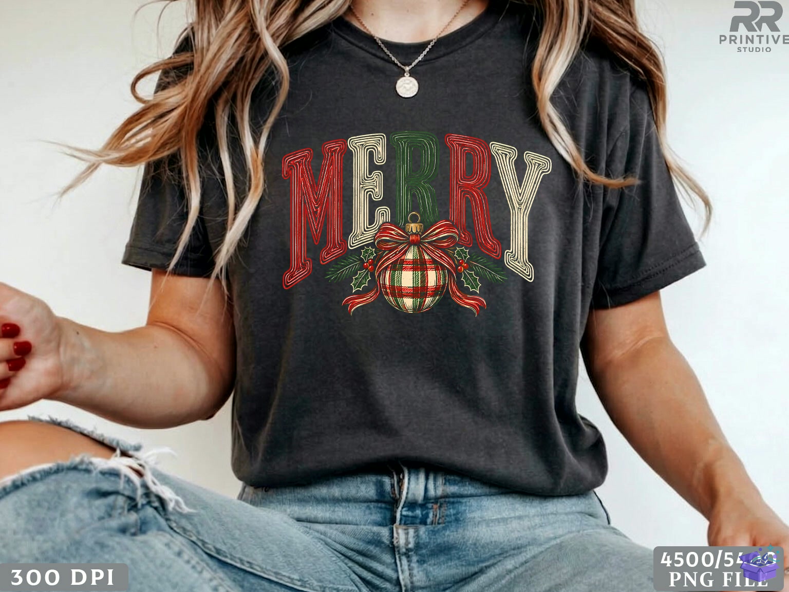 Merry Yılbaşı Ağaç Süsü Typography PNG - DTF & Süblimasyon Baskı Tasarımı (SVG, DXF, EPS, PNG) - detaylı önizleme 3