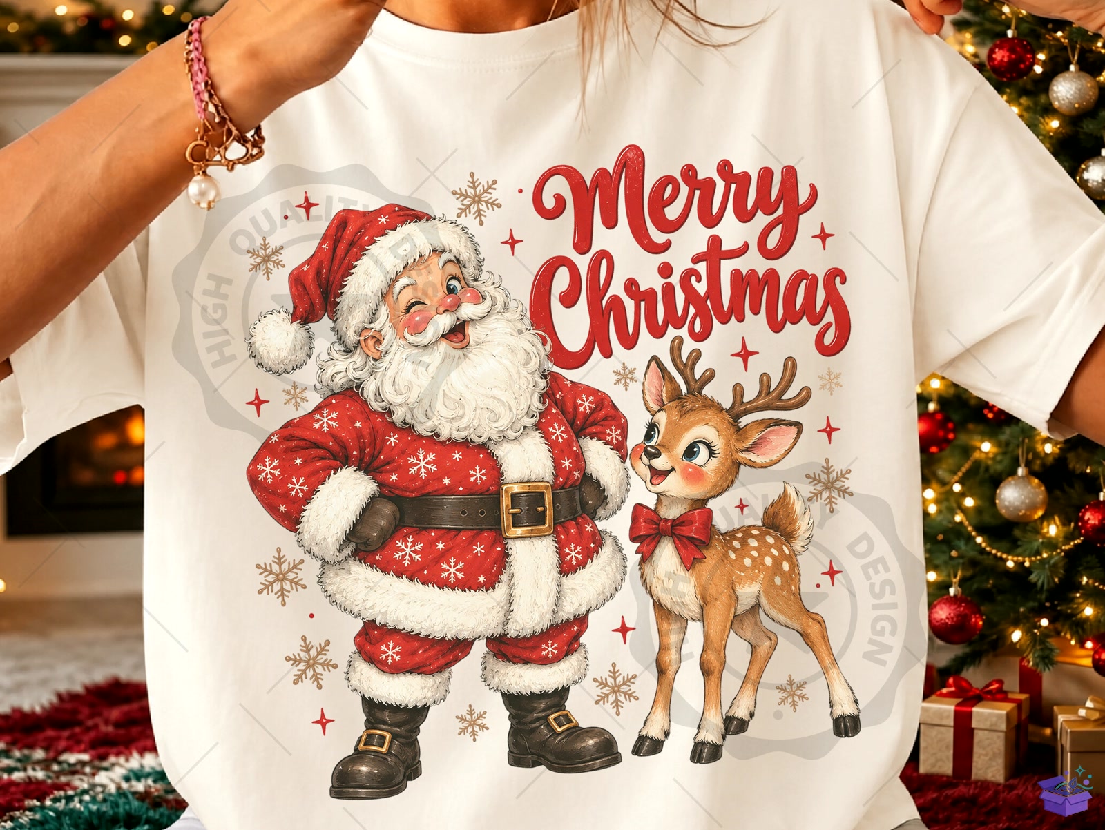 Merry Yılbaşı Santa And Ren Geyiği PNG - DTF & Süblimasyon Baskı Tasarımı (SVG, DXF, EPS, PNG) - detaylı önizleme 2