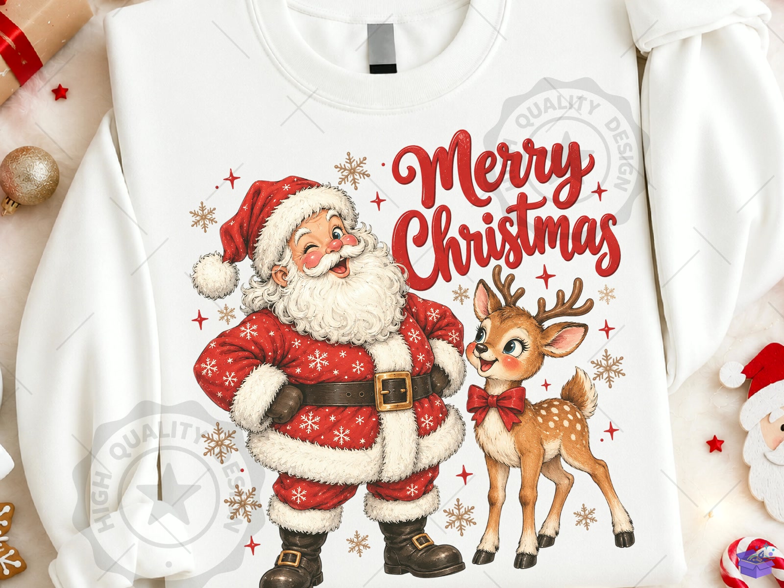 Merry Yılbaşı Santa And Ren Geyiği PNG - DTF & Süblimasyon Baskı Tasarımı (SVG, DXF, EPS, PNG) - detaylı önizleme 3