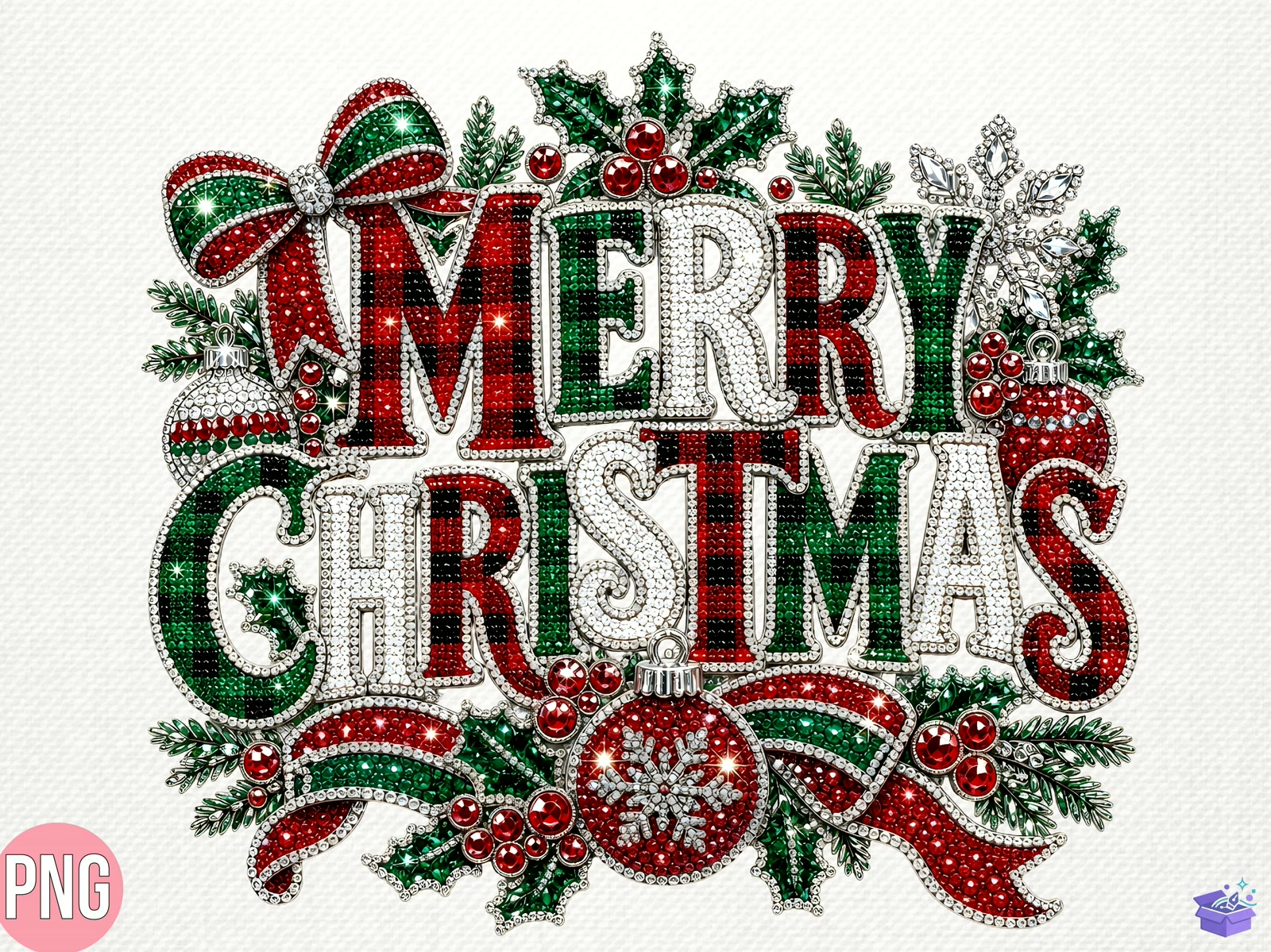 Rhinestone Merry Yılbaşı PNG T Shirt - DTF & Süblimasyon Baskı Tasarımı (SVG, DXF, EPS, PNG) - detaylı önizleme 5