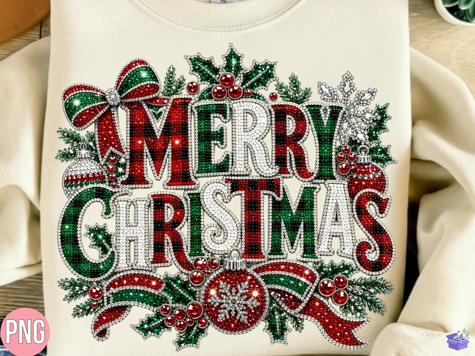 Rhinestone Merry Yılbaşı PNG T Shirt - DTF & Süblimasyon Baskı Tasarımı (SVG, DXF, EPS, PNG) - detaylı önizleme 6