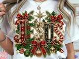 Taşlı (Rhinestone) İsa Yılbaşı Tişört Tasarımı - DTF & Süblimasyon Baskı Tasarımı (PNG) - detaylı önizleme 4