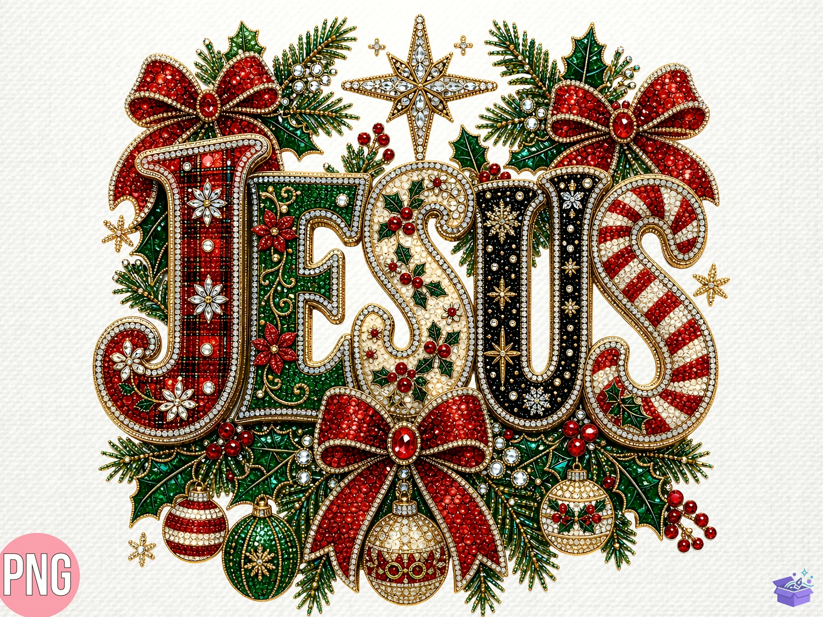 Rhinestone Jesus Yılbaşı PNG Tshirt - DTF & Süblimasyon Baskı Tasarımı (SVG, DXF, EPS, PNG) - detaylı önizleme 5