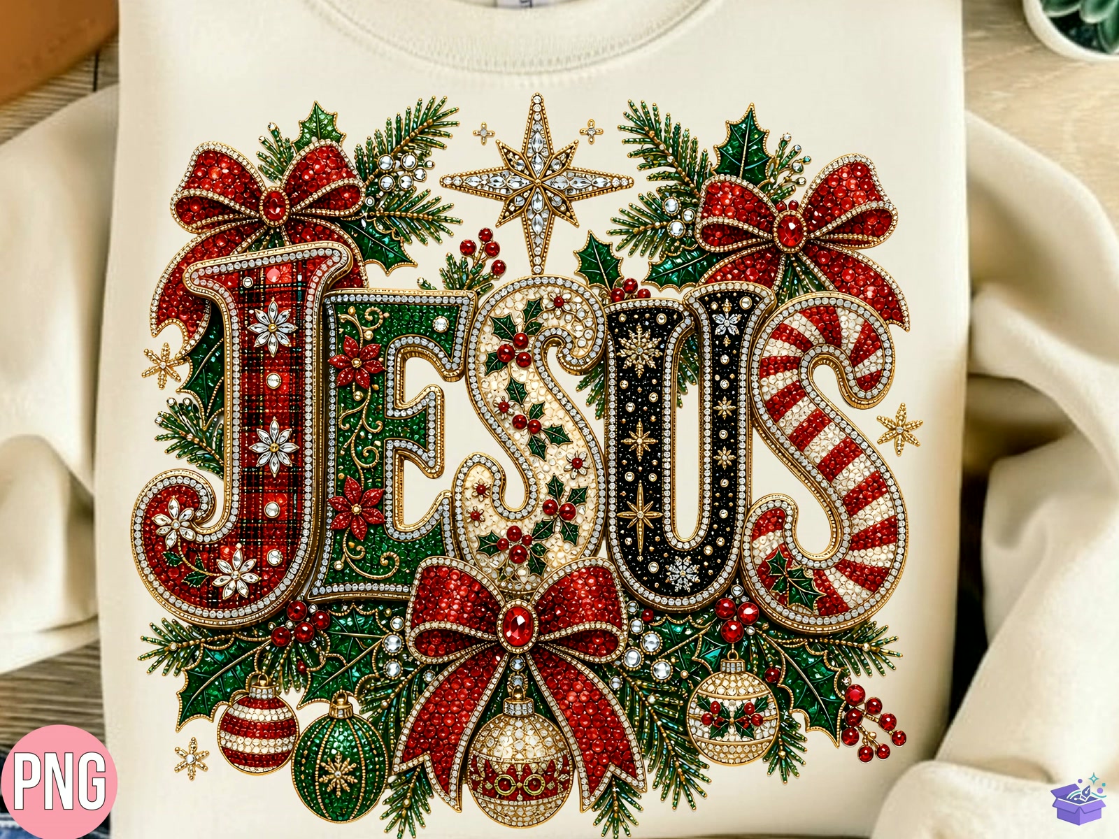 Rhinestone Jesus Yılbaşı PNG Tshirt - DTF & Süblimasyon Baskı Tasarımı (SVG, DXF, EPS, PNG) - detaylı önizleme 6