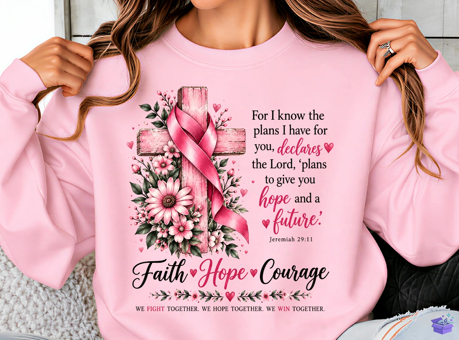 Breast Cancer Pink Ribbon Faith PNG - DTF & Süblimasyon Baskı Tasarımı (SVG, DXF, EPS, PNG) - detaylı önizleme 2