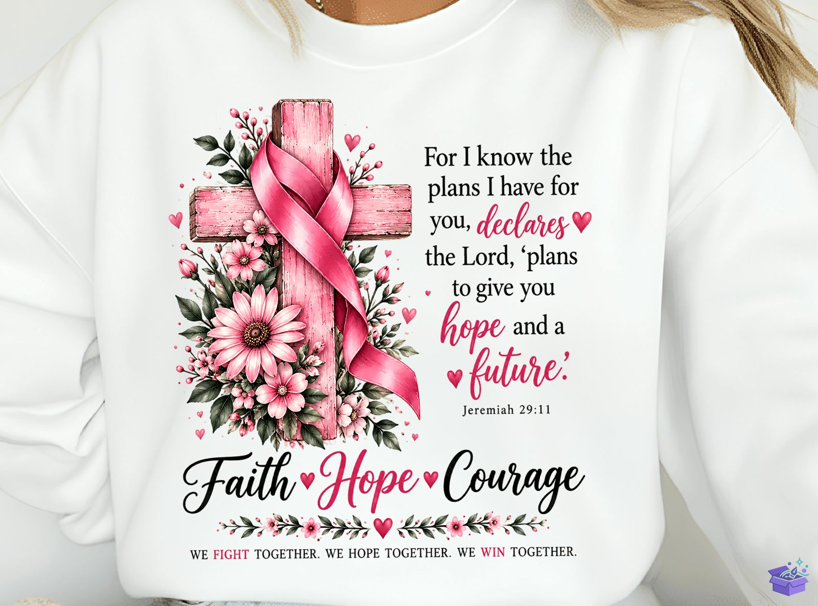 Breast Cancer Pink Ribbon Faith PNG - DTF & Süblimasyon Baskı Tasarımı (SVG, DXF, EPS, PNG) - detaylı önizleme 3