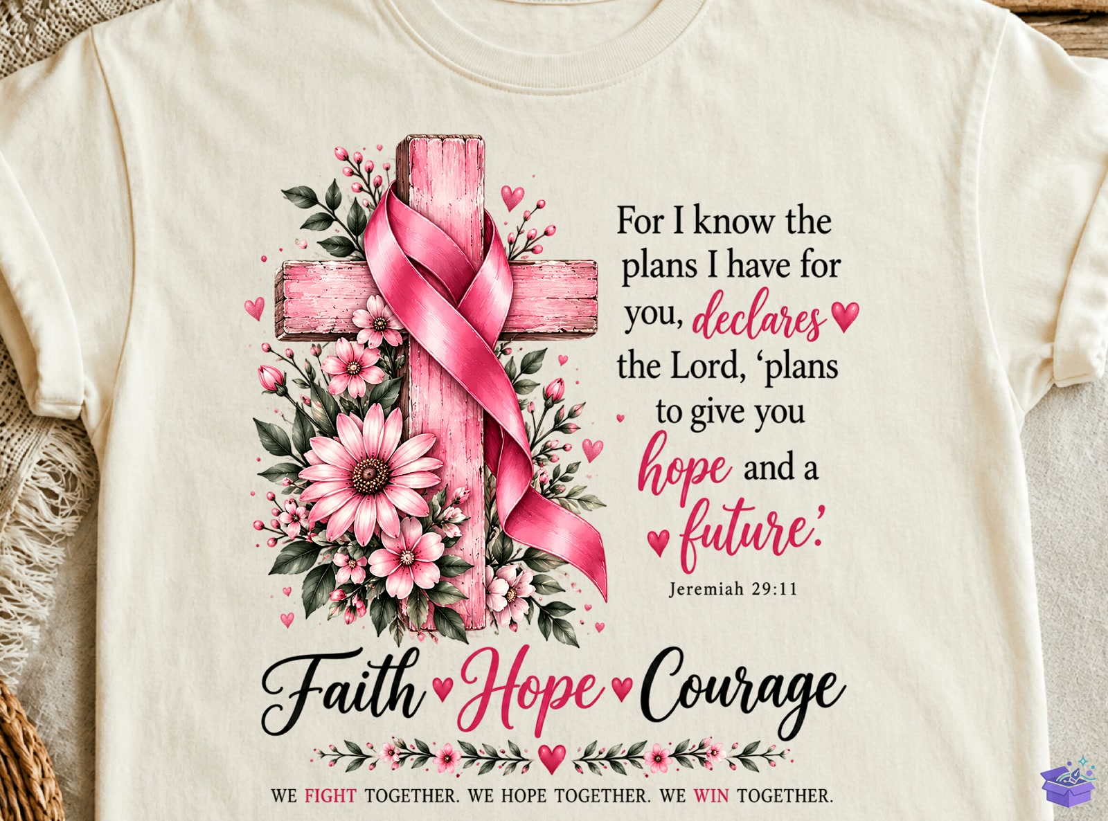 Breast Cancer Pink Ribbon Faith PNG - DTF & Süblimasyon Baskı Tasarımı (SVG, DXF, EPS, PNG) - detaylı önizleme 4