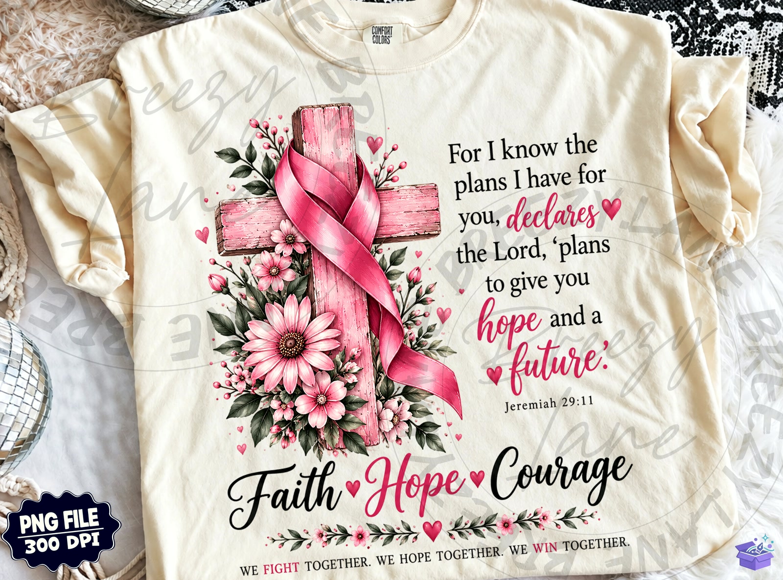 Breast Cancer Pink Ribbon Faith PNG - DTF & Süblimasyon Baskı Tasarımı (SVG, DXF, EPS, PNG) - detaylı önizleme 5