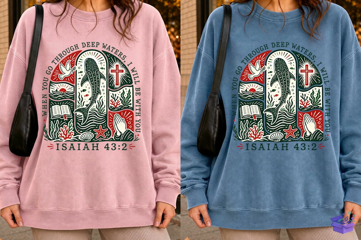 Isaiah 43 2 Christian Bible Verse PNG - DTF & Süblimasyon Baskı Tasarımı (SVG, DXF, EPS, PNG) - detaylı önizleme 2