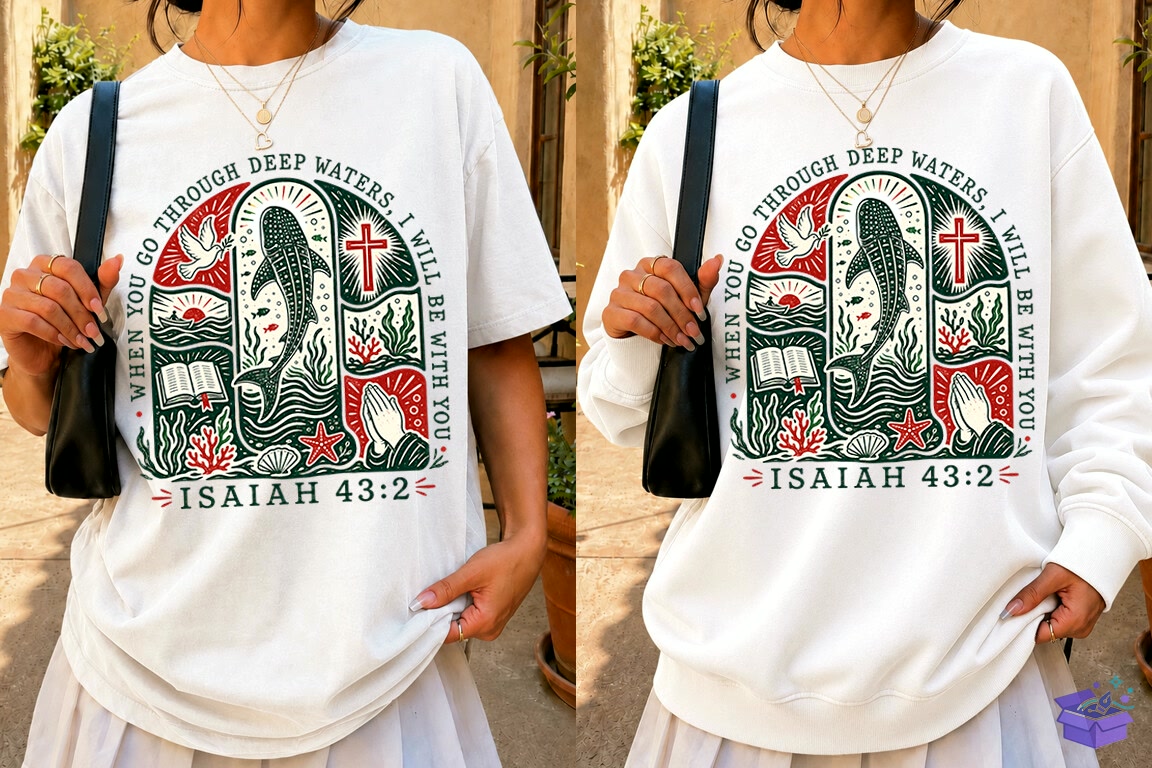 Isaiah 43 2 Christian Bible Verse PNG - DTF & Süblimasyon Baskı Tasarımı (SVG, DXF, EPS, PNG) - detaylı önizleme 4