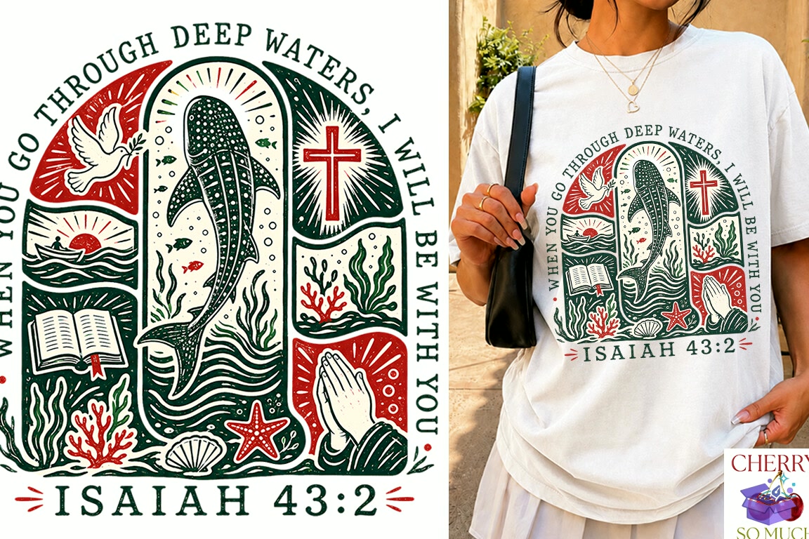 Isaiah 43 2 Christian Bible Verse PNG - DTF & Süblimasyon Baskı Tasarımı (SVG, DXF, EPS, PNG) - detaylı önizleme 5