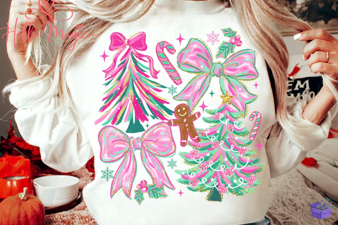 Pink Glitter Yılbaşı Ağacı Bow PNG - DTF & Süblimasyon Baskı Tasarımı (SVG, DXF, EPS, PNG) - DTF Baskı Tasarımları İndir (DXF, SVG, EPS)