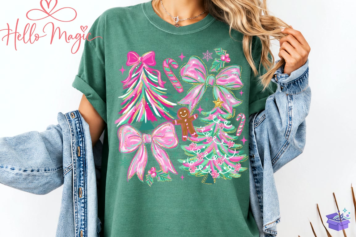 Pink Glitter Yılbaşı Ağacı Bow PNG - DTF & Süblimasyon Baskı Tasarımı (SVG, DXF, EPS, PNG) - detaylı önizleme 2