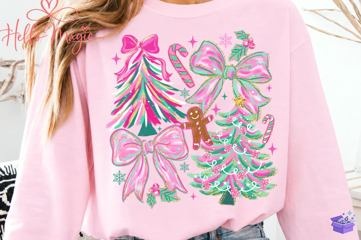 Pink Glitter Yılbaşı Ağacı Bow PNG - DTF & Süblimasyon Baskı Tasarımı (SVG, DXF, EPS, PNG) - detaylı önizleme 3
