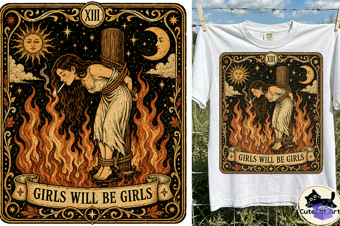 Girls Will Be Girls Tarot Witch PNG - DTF & Süblimasyon Baskı Tasarımı (SVG, DXF, EPS, PNG) - detaylı önizleme 6