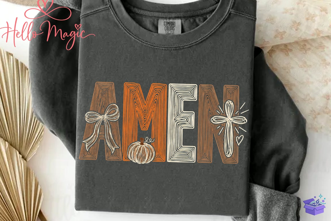 Amen Doodles Christian Pumpkin Bow PNG - DTF & Süblimasyon Baskı Tasarımı (SVG, DXF, EPS, PNG) - detaylı önizleme 2