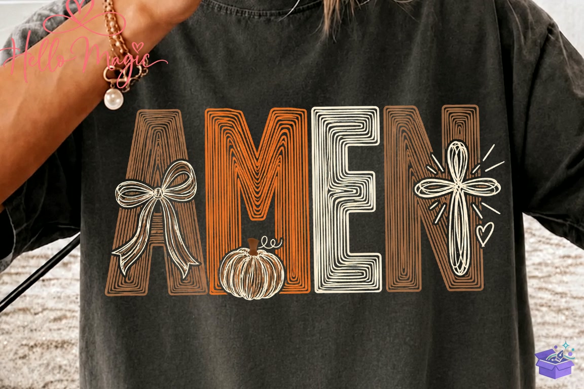 Amen Doodles Christian Pumpkin Bow PNG - DTF & Süblimasyon Baskı Tasarımı (SVG, DXF, EPS, PNG) - detaylı önizleme 3