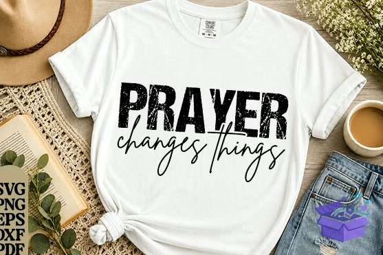 Prayer Changes Things SVG Christian SVG - DTF & Süblimasyon Baskı Tasarımı (SVG, DXF, EPS, PNG) - detaylı önizleme 2