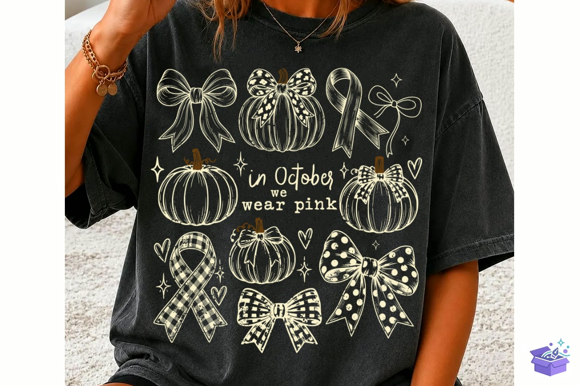 In October We Wear Pink Png White Ribbon - DTF & Süblimasyon Baskı Tasarımı (SVG, DXF, EPS, PNG) - detaylı önizleme 2