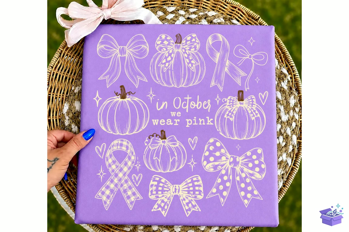 In October We Wear Pink Png White Ribbon - DTF & Süblimasyon Baskı Tasarımı (SVG, DXF, EPS, PNG) - detaylı önizleme 3