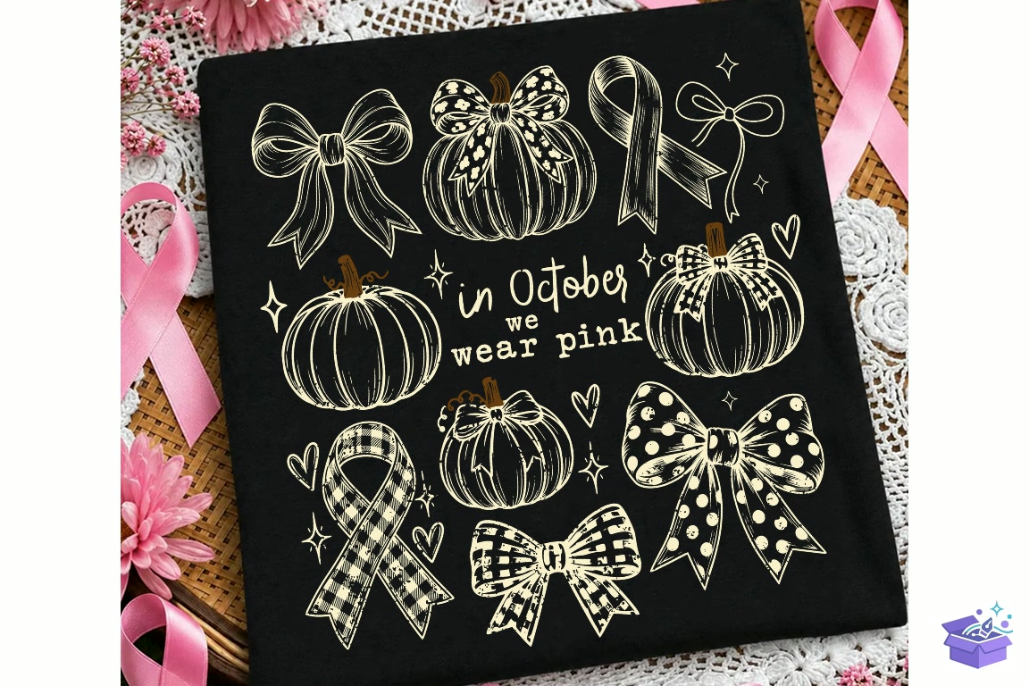 In October We Wear Pink Png White Ribbon - DTF & Süblimasyon Baskı Tasarımı (SVG, DXF, EPS, PNG) - detaylı önizleme 4