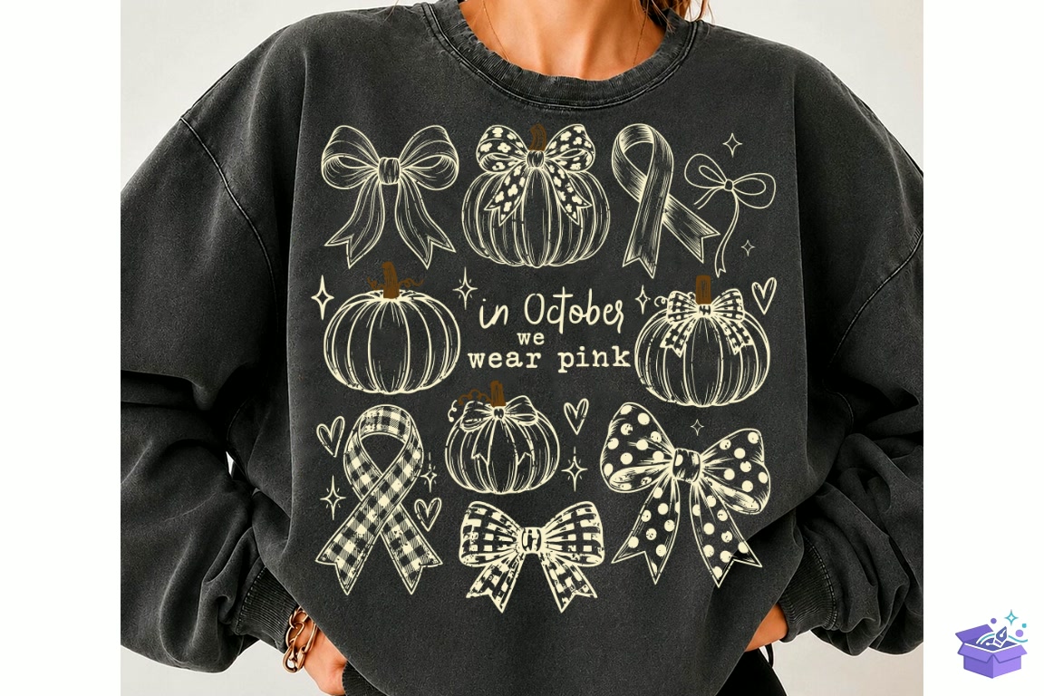 In October We Wear Pink Png White Ribbon - DTF & Süblimasyon Baskı Tasarımı (SVG, DXF, EPS, PNG) - detaylı önizleme 5