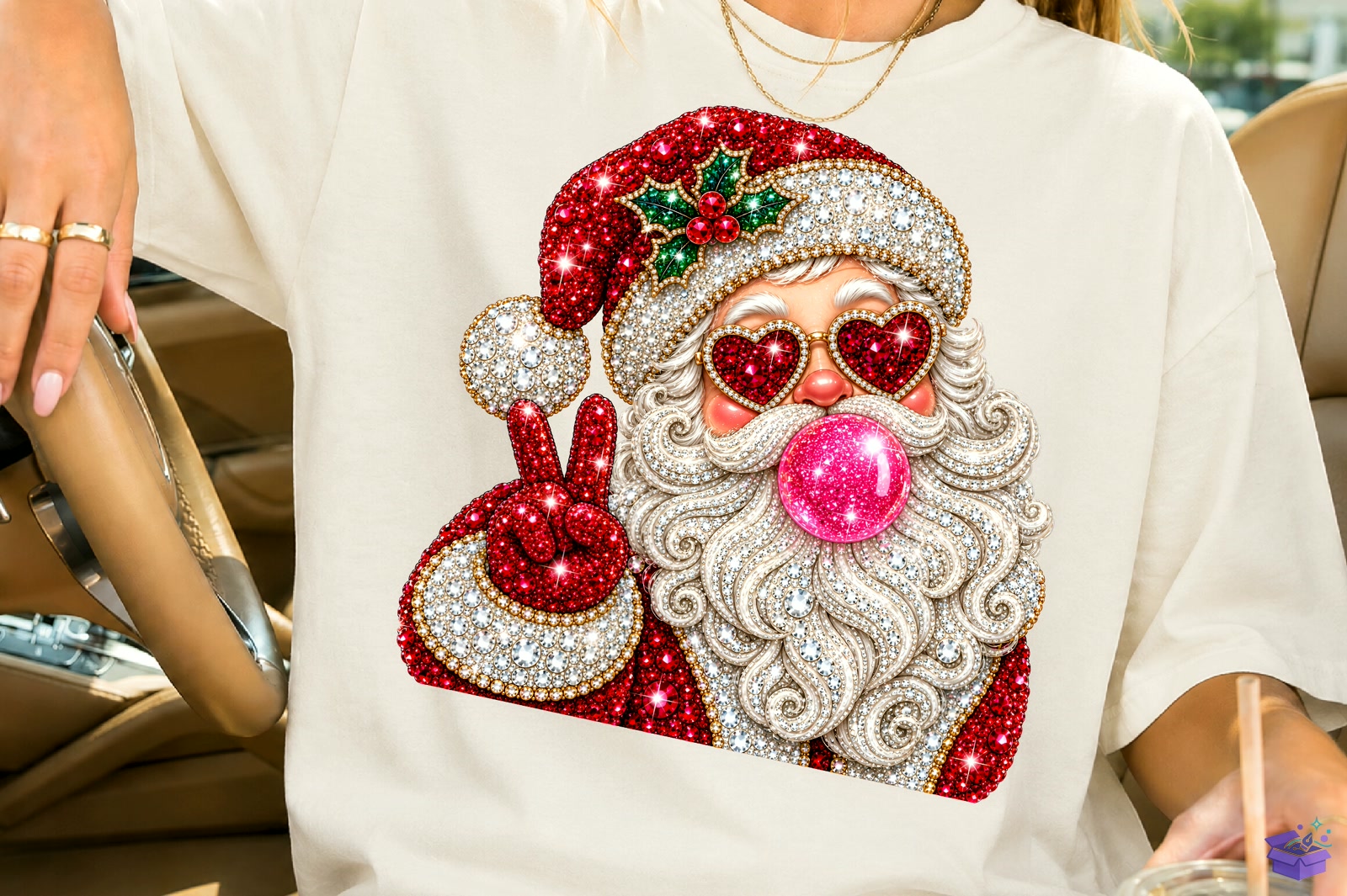 Rhinestone Santa Bubblegum Yılbaşı PNG - DTF & Süblimasyon Baskı Tasarımı (SVG, DXF, EPS, PNG) - detaylı önizleme 2