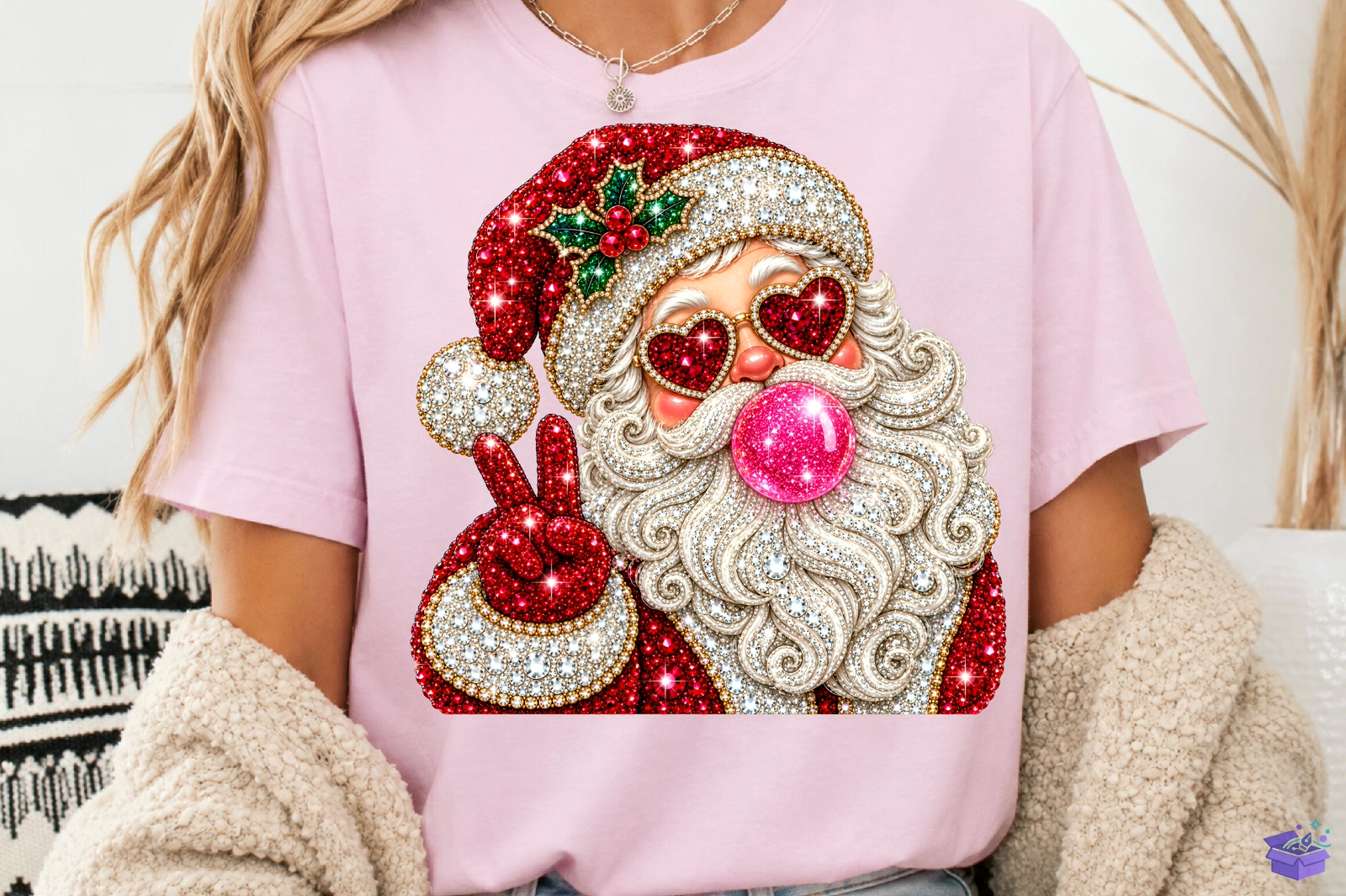 Rhinestone Santa Bubblegum Yılbaşı PNG - DTF & Süblimasyon Baskı Tasarımı (SVG, DXF, EPS, PNG) - detaylı önizleme 3
