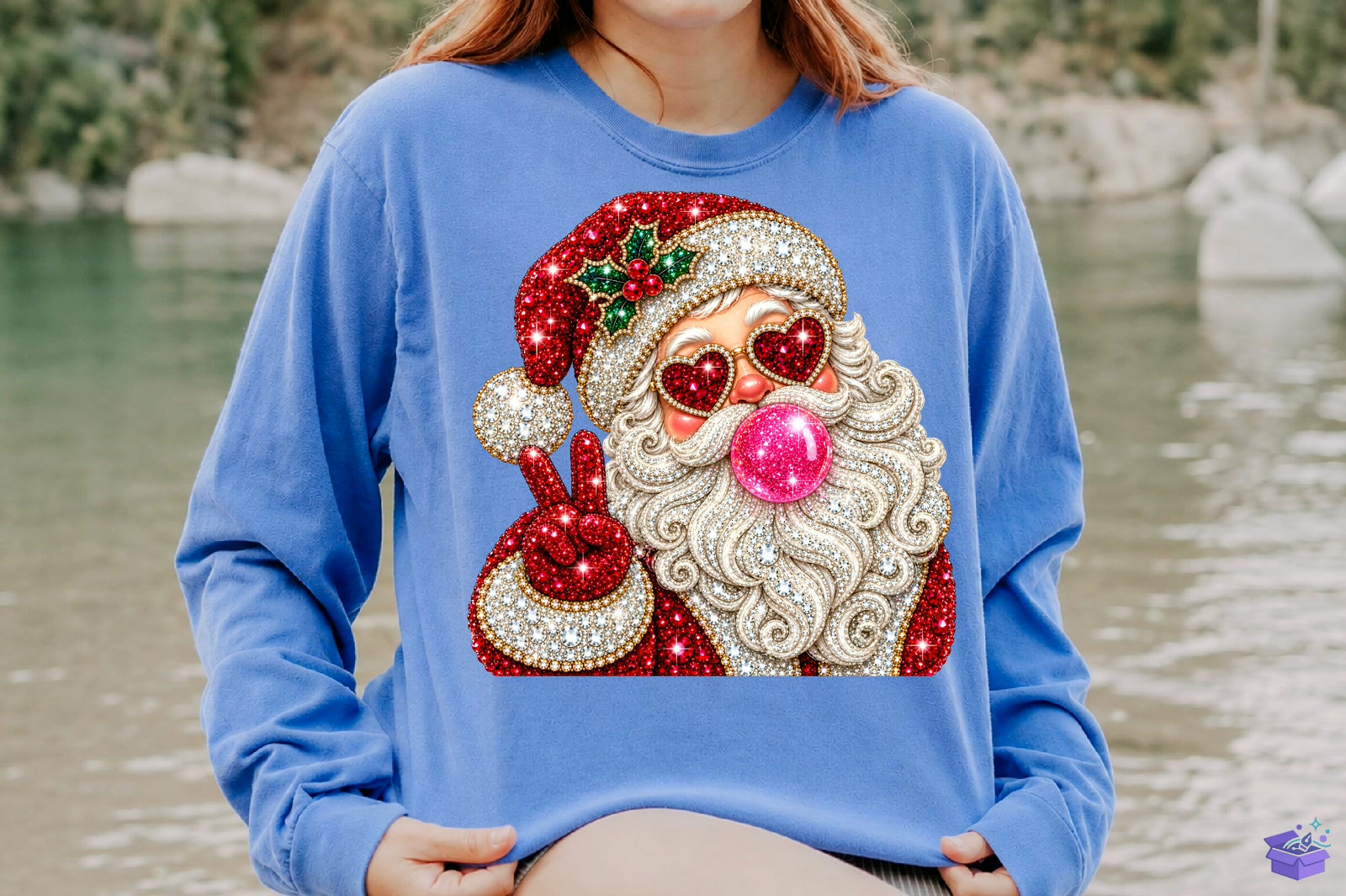 Rhinestone Santa Bubblegum Yılbaşı PNG - DTF & Süblimasyon Baskı Tasarımı (SVG, DXF, EPS, PNG) - detaylı önizleme 4