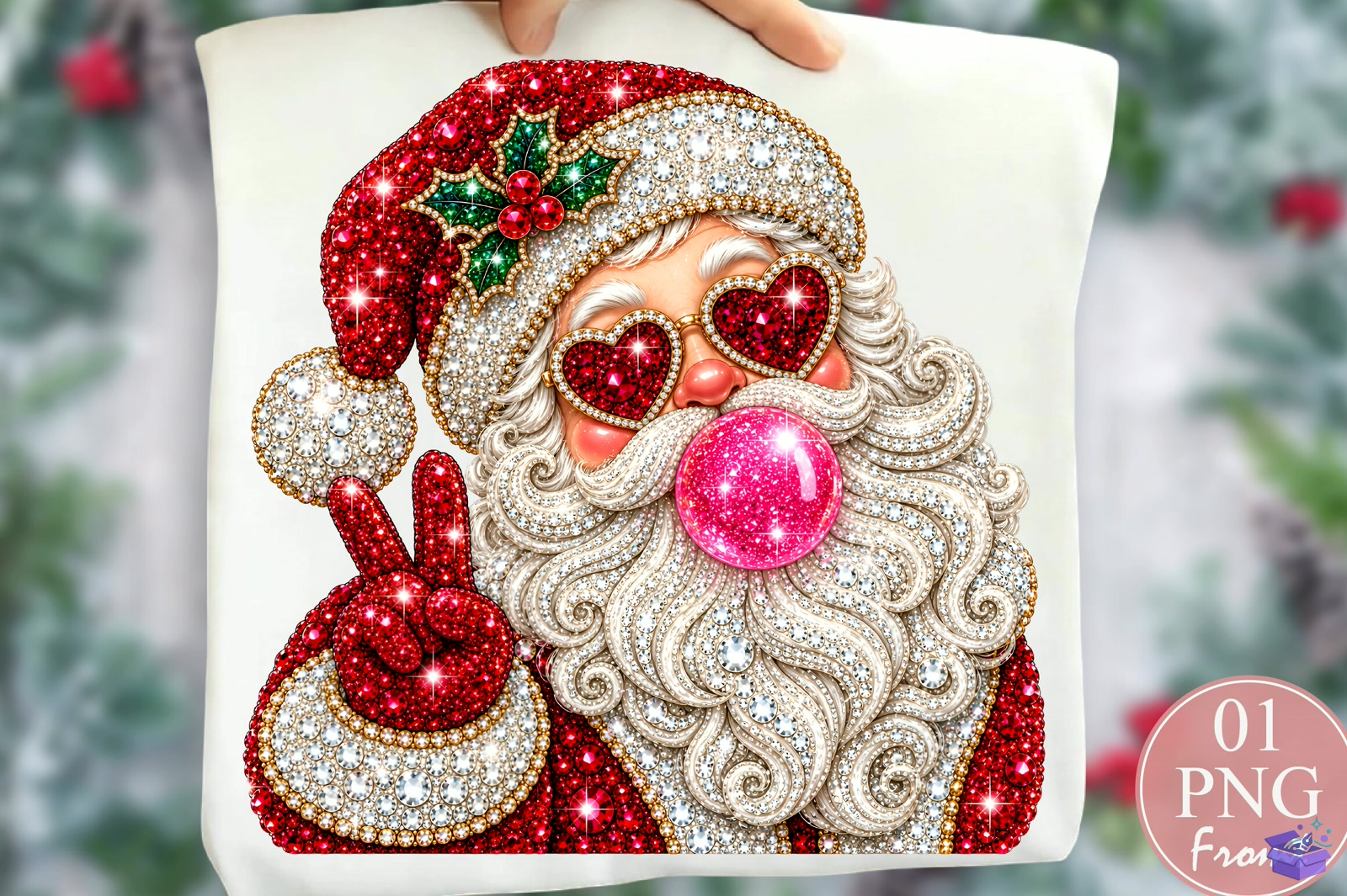 Rhinestone Santa Bubblegum Yılbaşı PNG - DTF & Süblimasyon Baskı Tasarımı (SVG, DXF, EPS, PNG) - detaylı önizleme 5